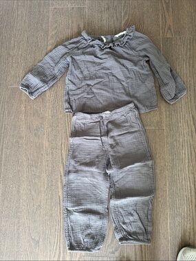 H&M Gray Gauze Two-Piece Set with Ruffle Neck